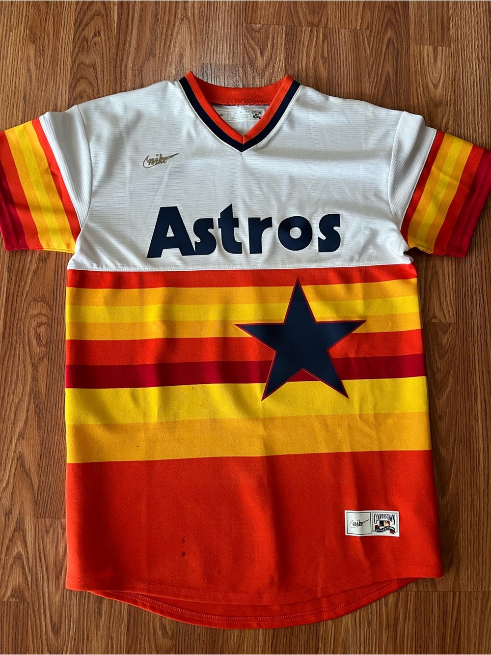 Nike Kids Astros Retro Stripe Jersey - White, Orange, Yellow, Red, Navy